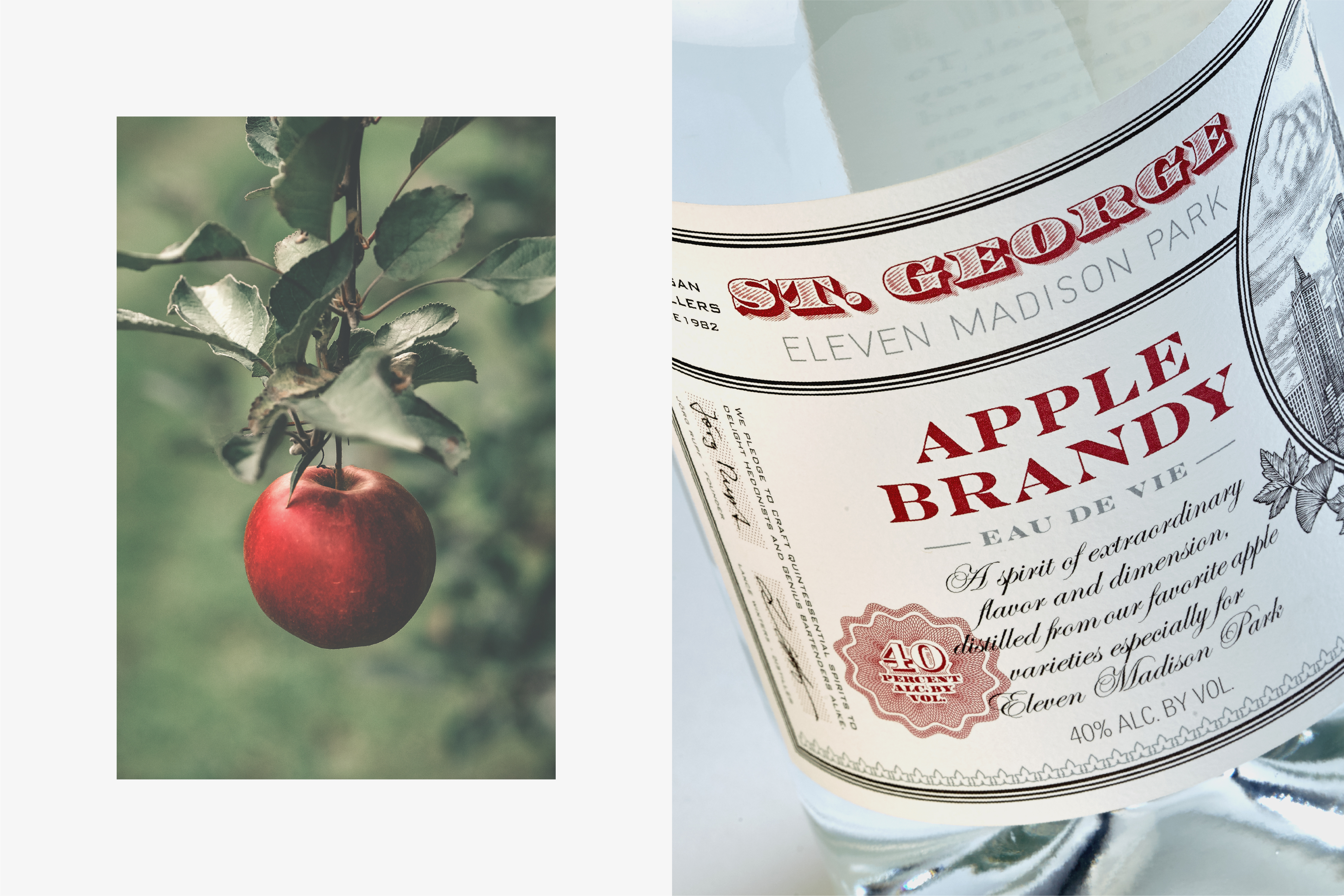 Close up of St. George Spirits Apple Brandy developed for 11 Madison Park.