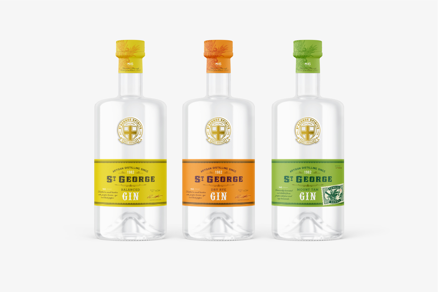 St. George Spirits Trio of Gins packaging design concept.