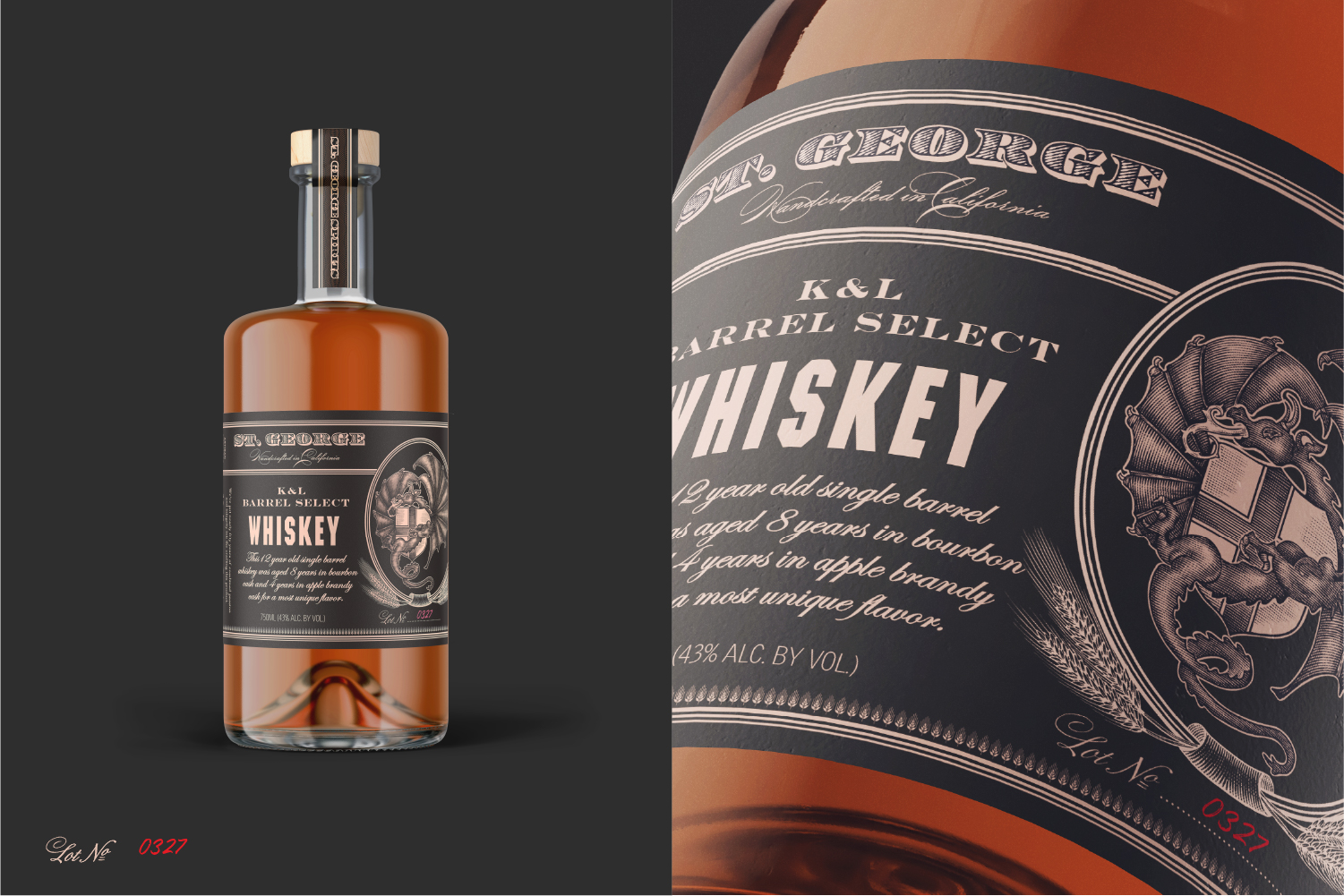 St. George Spirits K&L Barrel Select Whiskey packaging design concept.