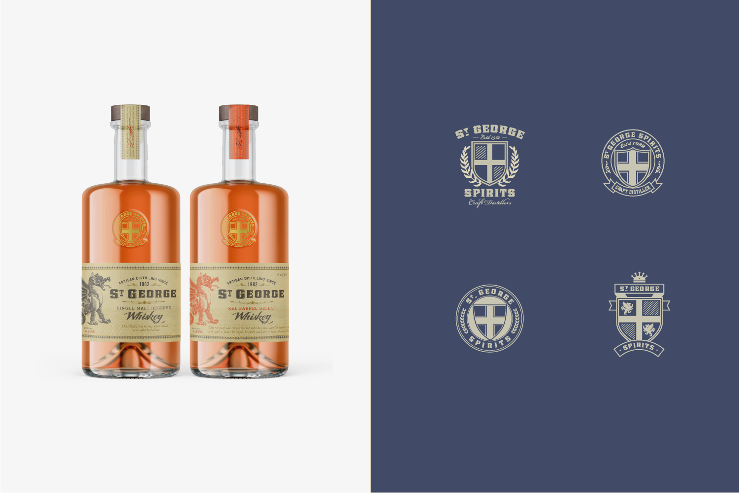 St. George Spirits Single Malt Whiskey Packaging and Logo concepts.