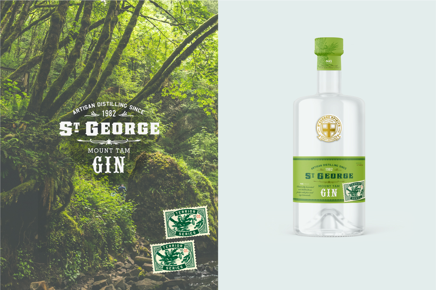 St. George Spirits Mount Tam Gin, Terrior Series, packaging design concept.