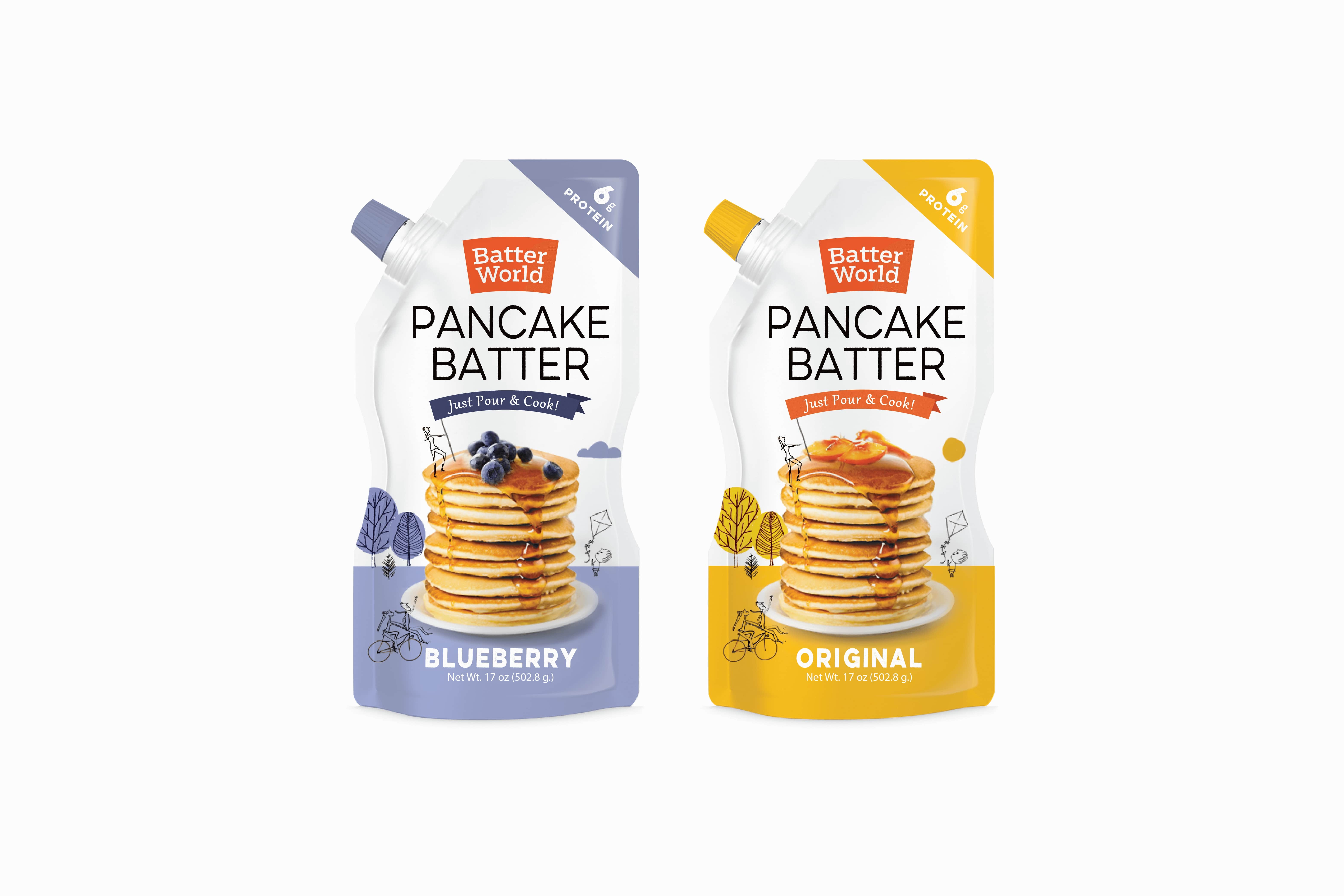 Alternate Batter World packaging design concept showing a stack of pancakes in a virtual happy batter world.