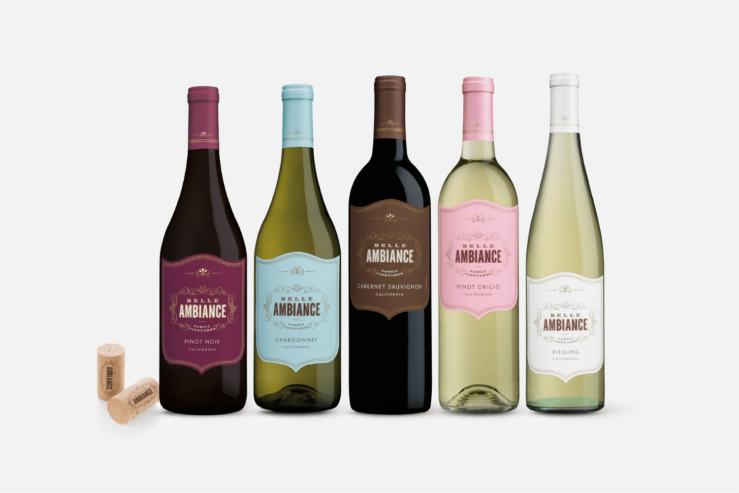 Belle Ambiance Wines by Juli Shore Design; Pinot Noir, Chardonnay, Cabernet Sauvignon, Pinot Grigio and Reisling. 
