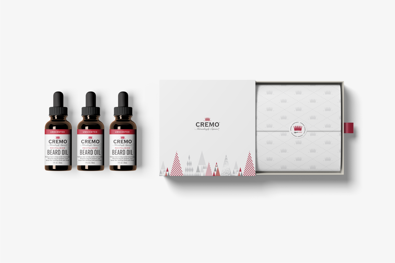 Cremo Holiday Gift Packaging and Uunscented Beard Oil