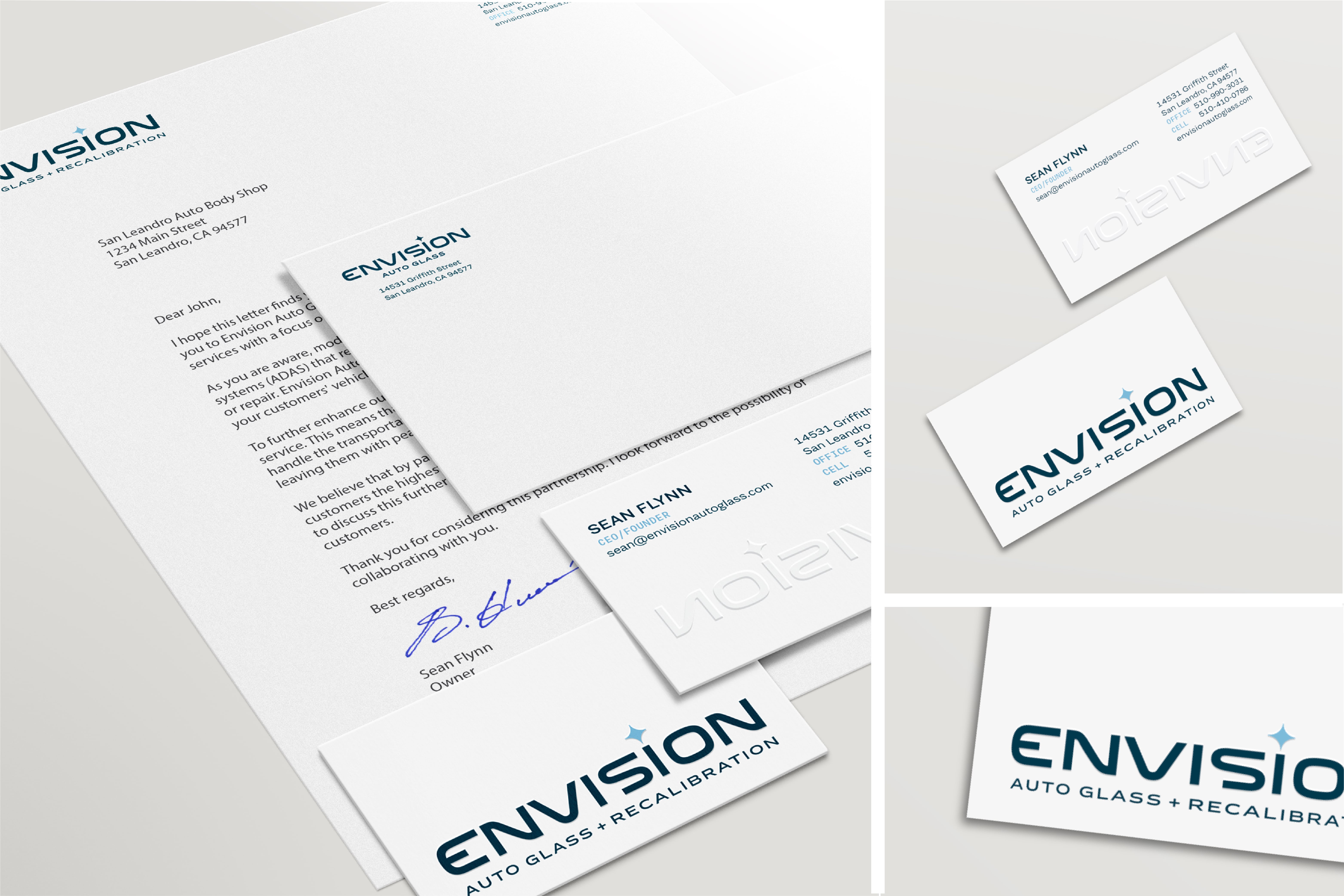 Envision Auto Glass Stationary with specialty print embossing..