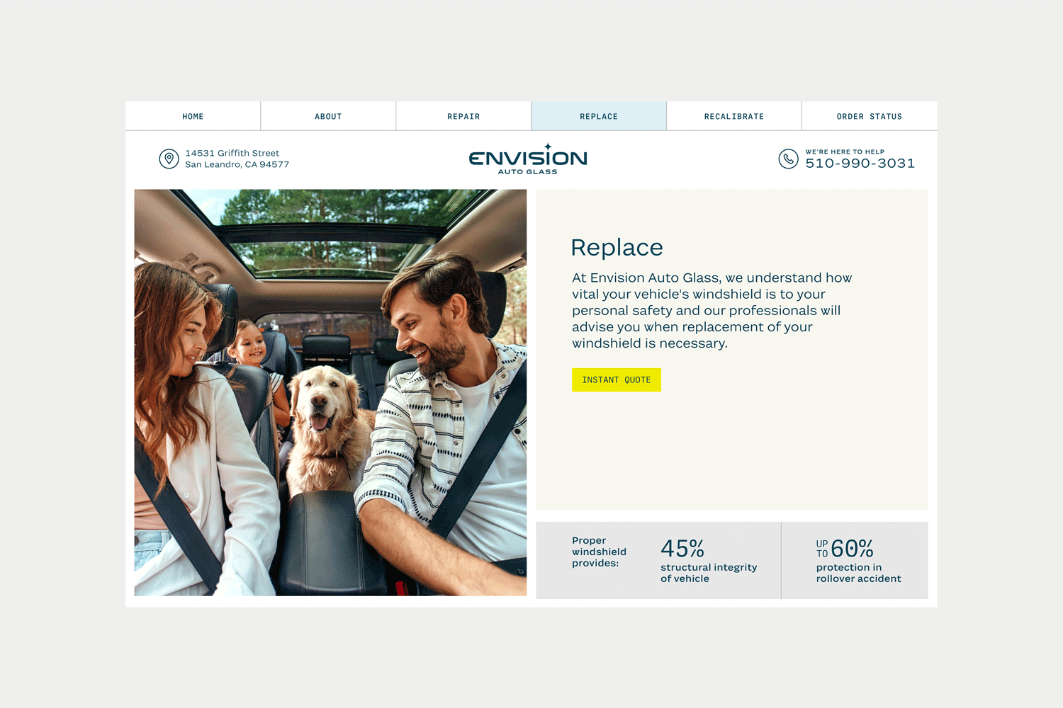 Envision Auto Glass website design — when you need auto glass replacement