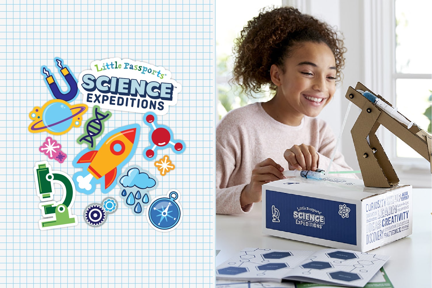 Little Passports Science Expeditions shipping box and stickers.