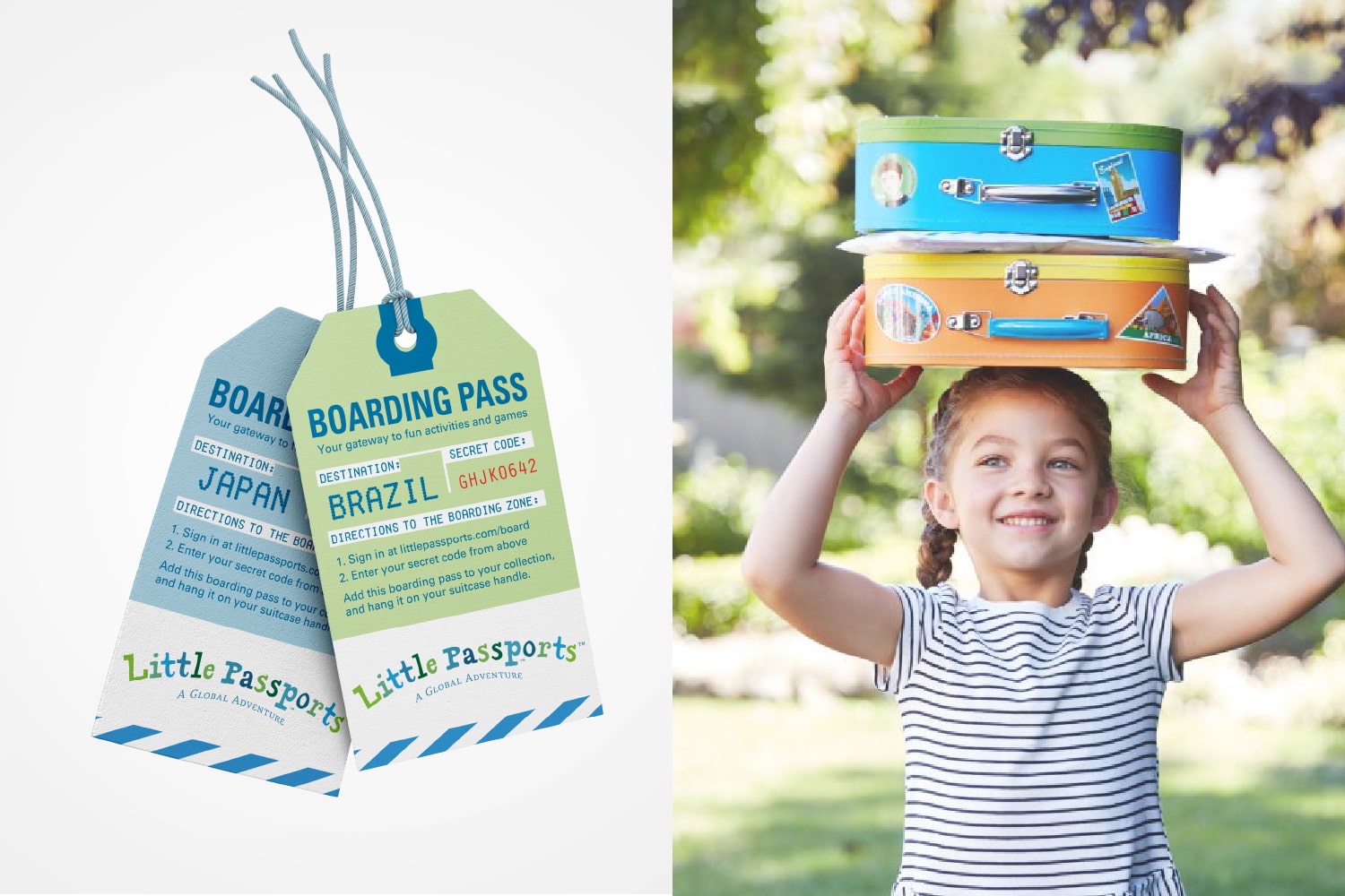 Little Passports luggage tags for each country your child learns about. Concept developed by Juli Shore Design.
