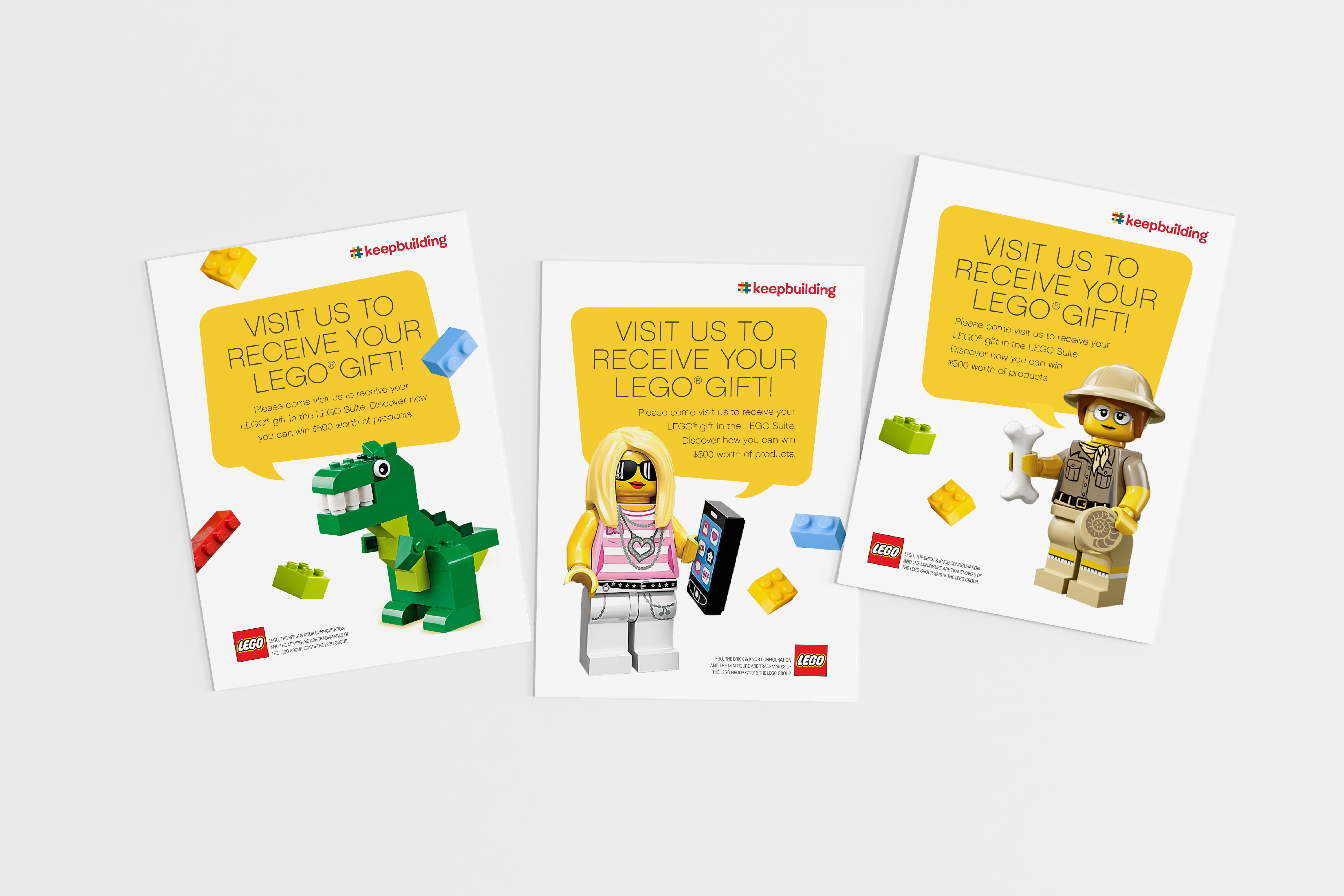 Lego Keep Building activation postcard promotion designed by Juli Shore Design. 