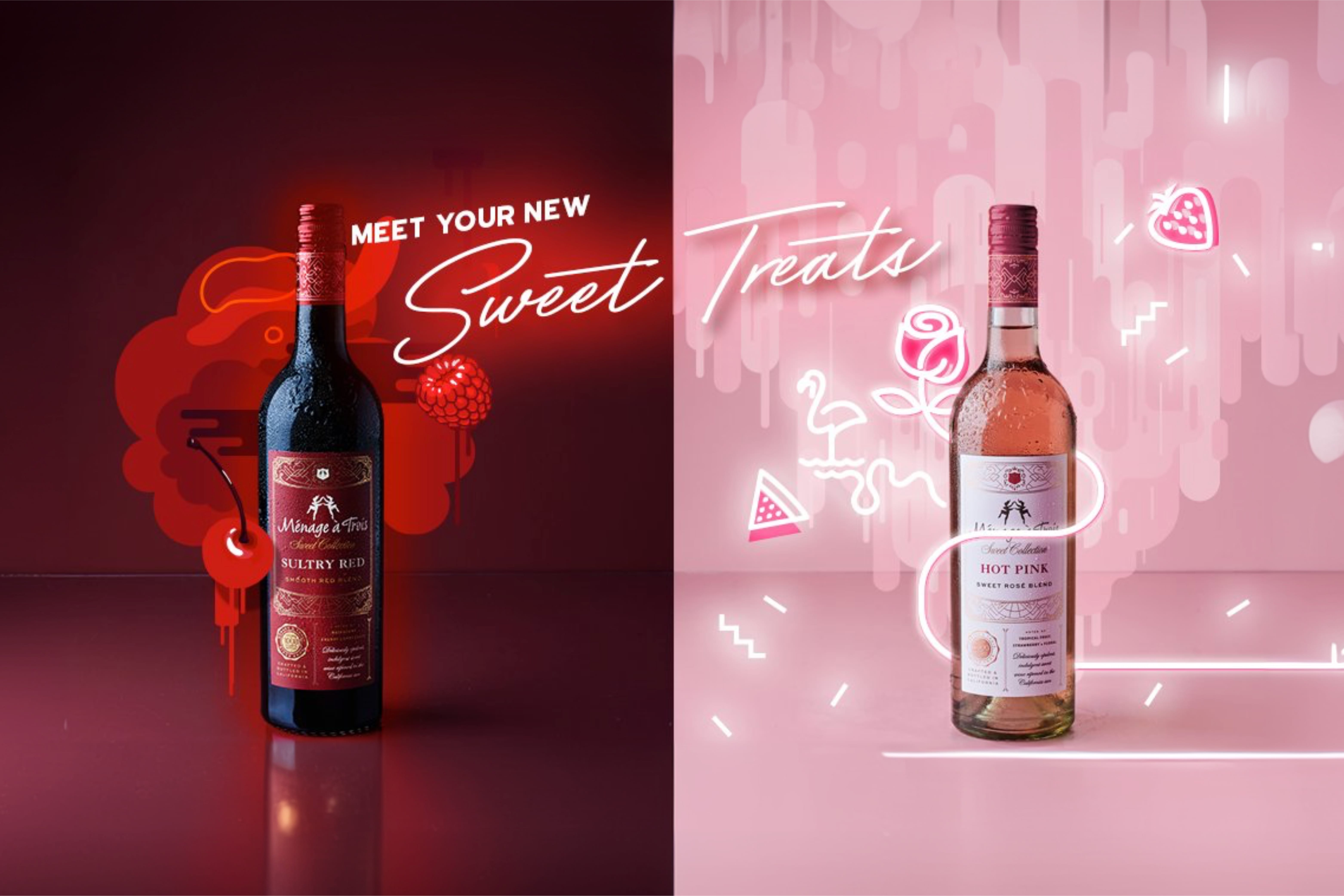 Menage a Trois Sultry Red and Hot Pink Sweet Wine Collection designed by Juli Shore Design. 