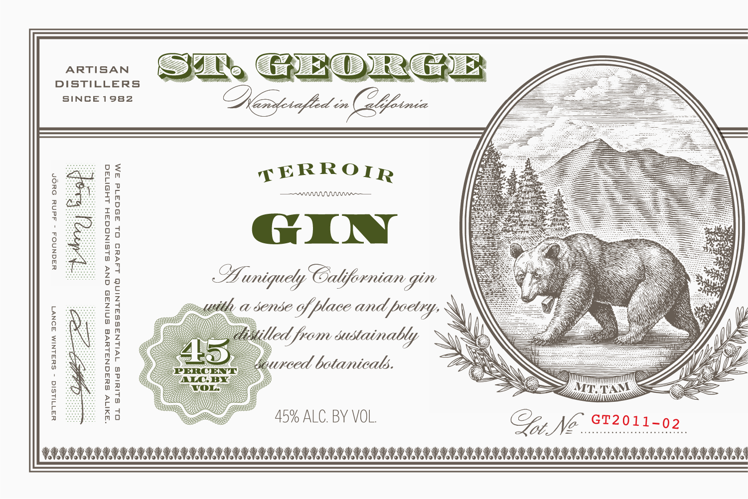 St. George Spirits Terroir Gin Label.