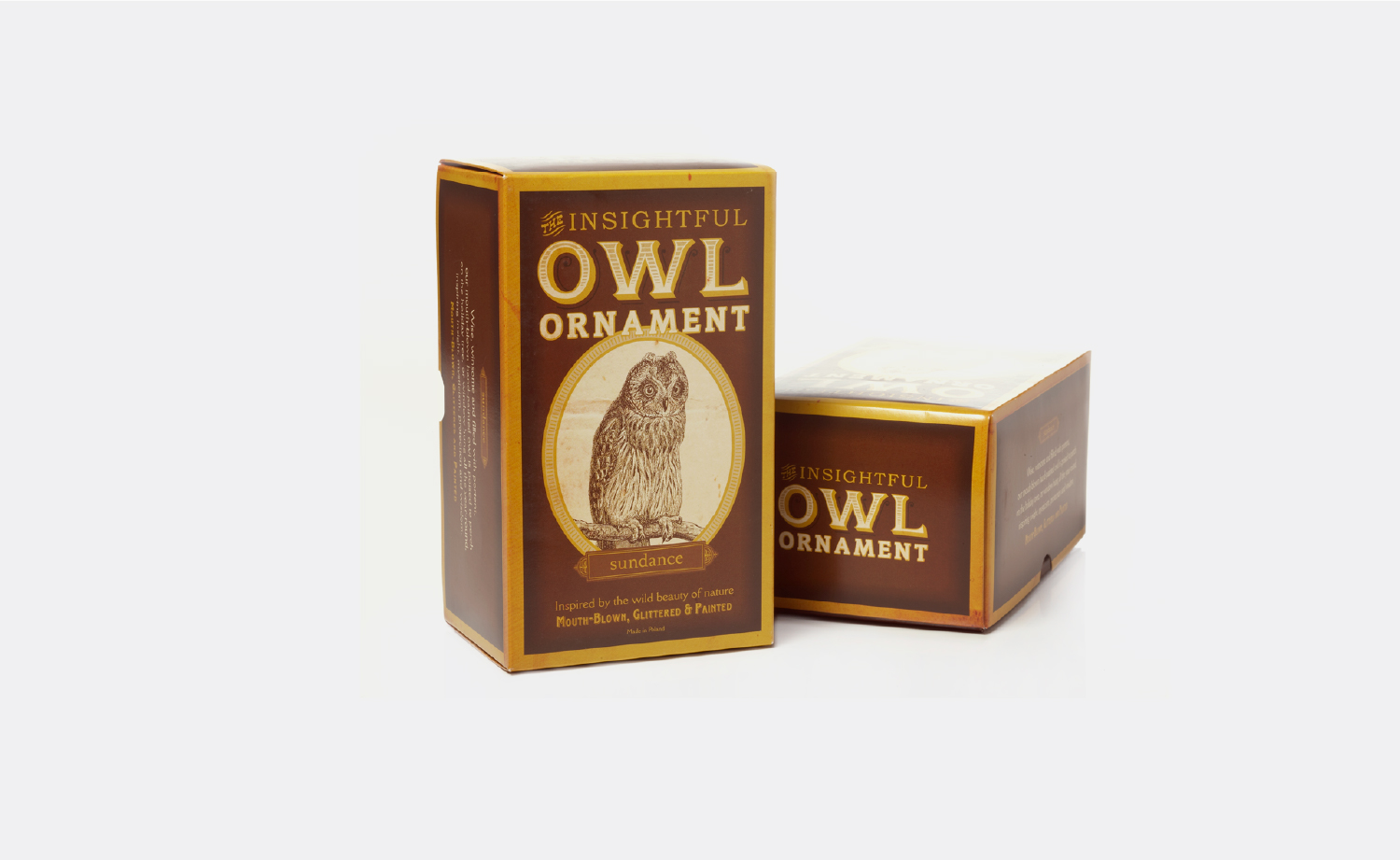 Sundance Catalog Co. Insightful Owl Ornament packaging.