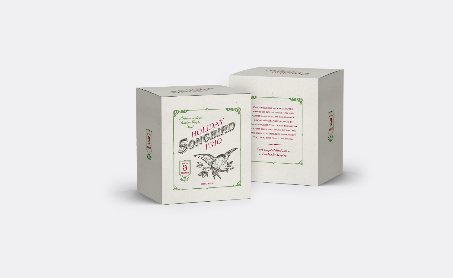 Sundance Catalog Co. Songbird Ornaments packaging  